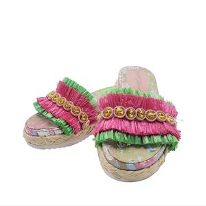 Betsey Johnson colorful tera pink multi slide sandals size 8